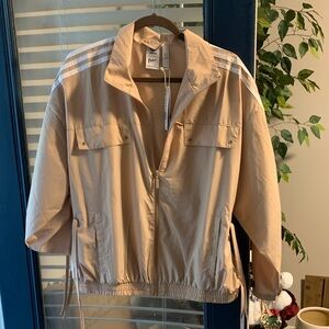 adidas Beige Bomber Jacket with White Shoulder Stripes